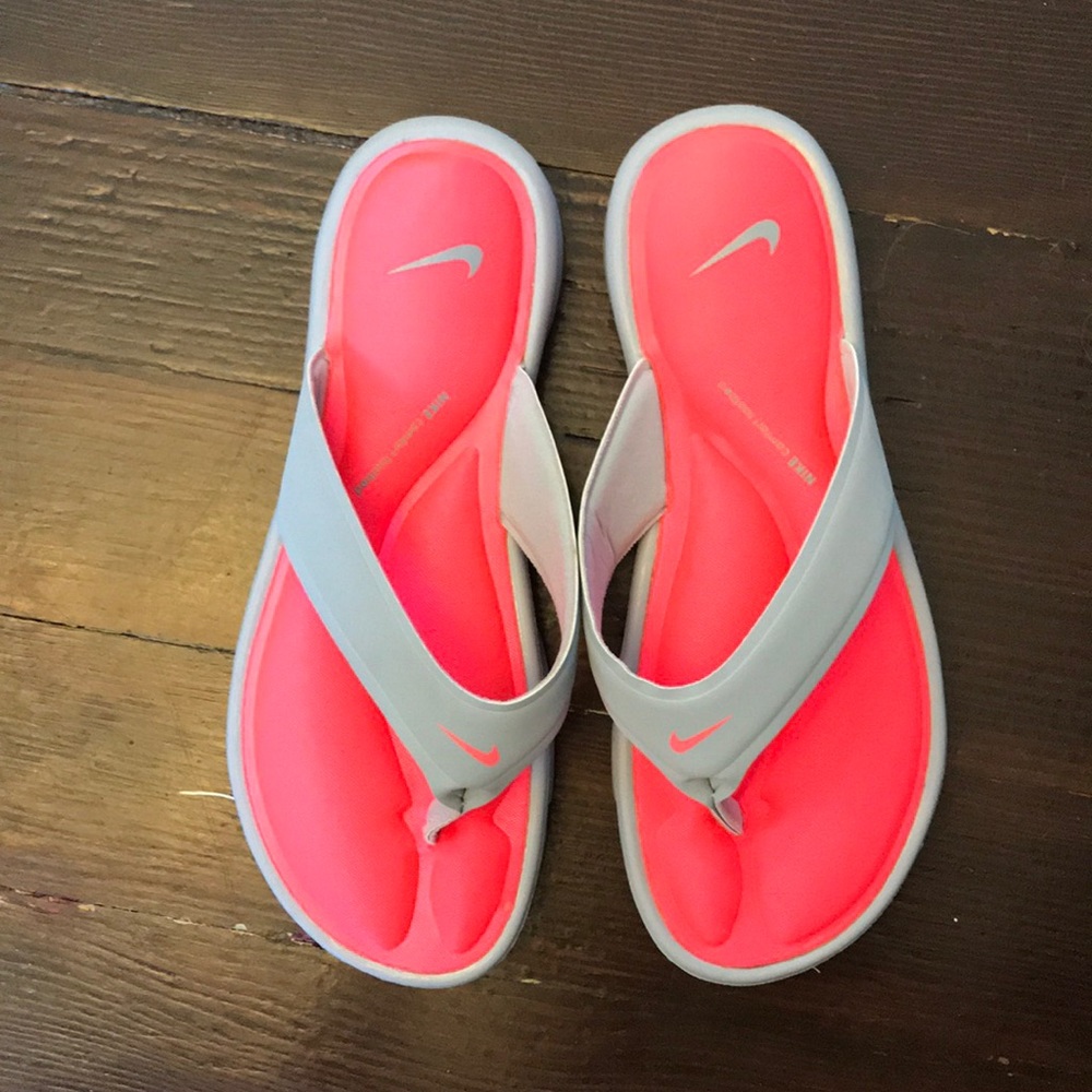 Pink and Grey Nike Flip Flops